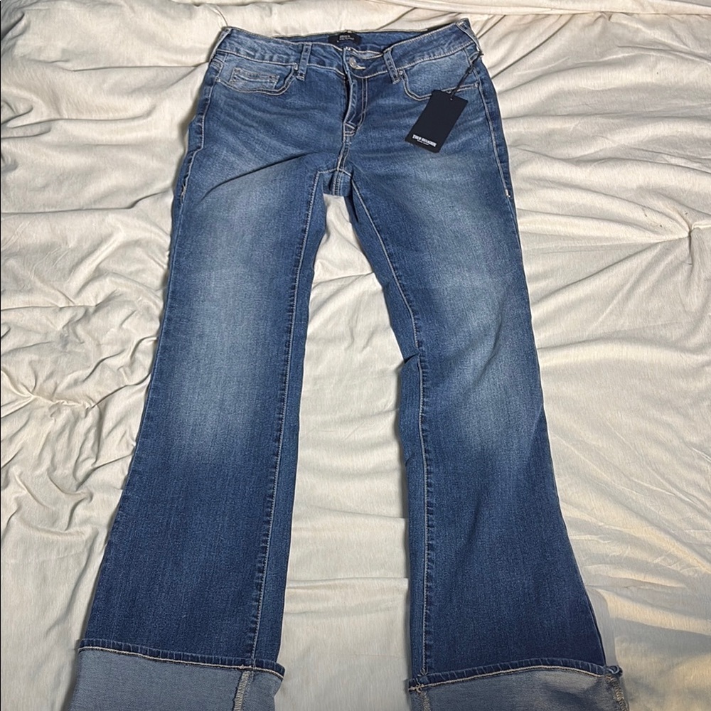 True Religion Becca Jeans 29 cuff Mid Rise Bootcut NWT 33 inseam Stretch New